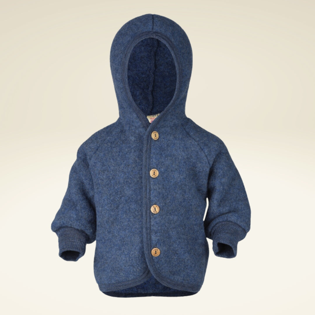Baby Kapuzenjacke aus flauschigem Bio-Schurwolle-Fleece - sasaní