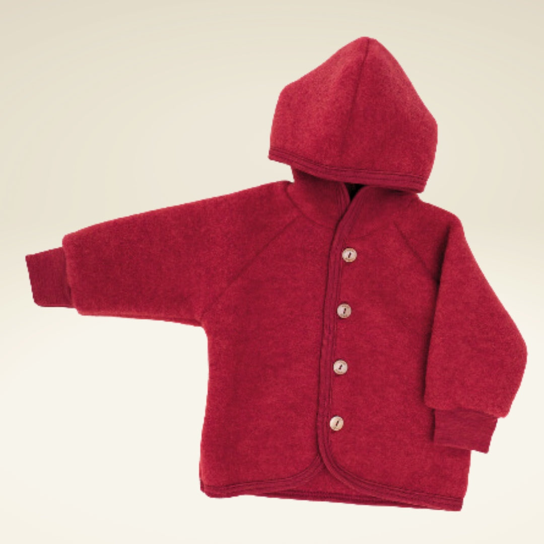 Baby Kapuzenjacke aus flauschigem Bio-Schurwolle-Fleece - sasaní