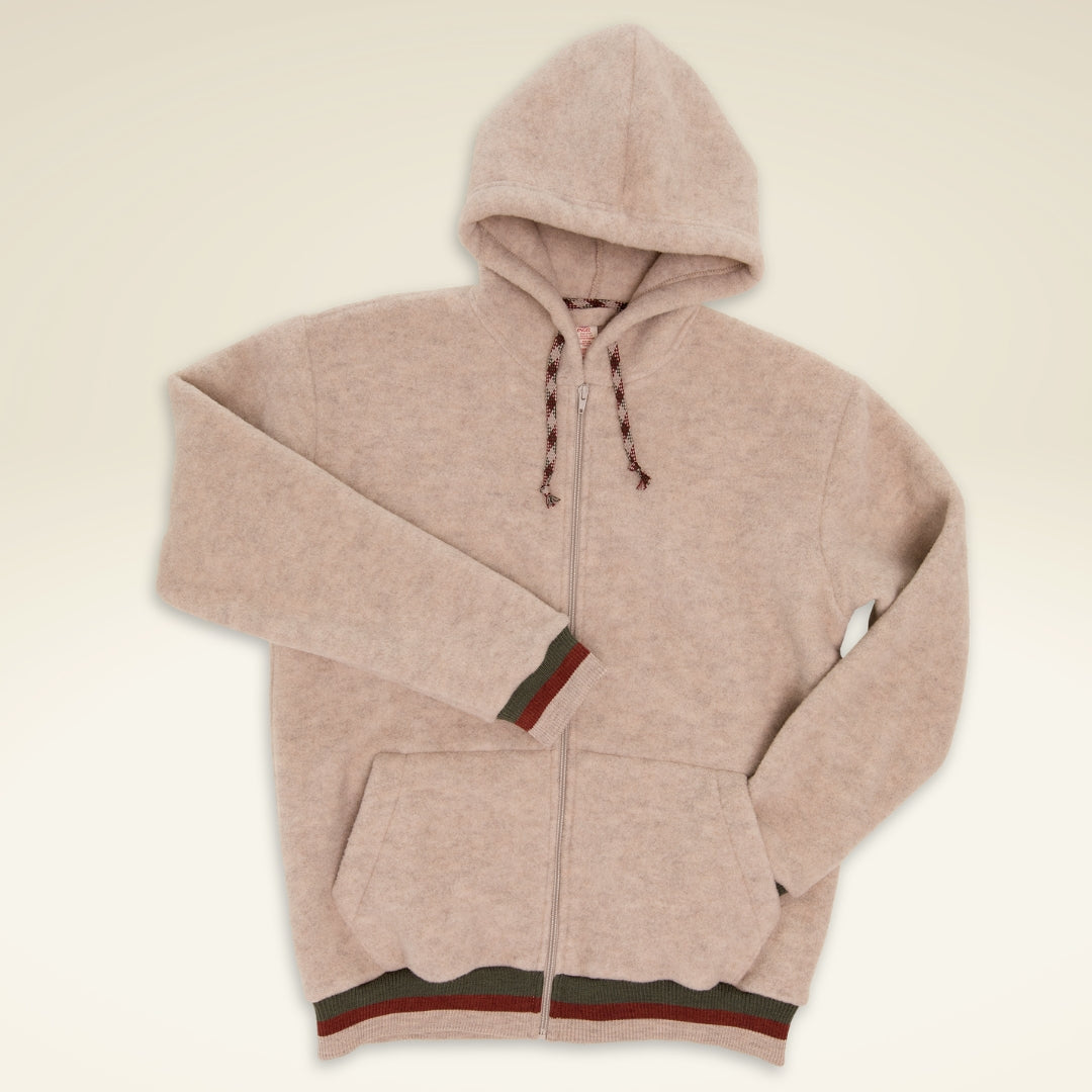 Herren Kapuzenjacke aus Bio-Schurwolle-Fleece mit Reißverschluss - sasaní