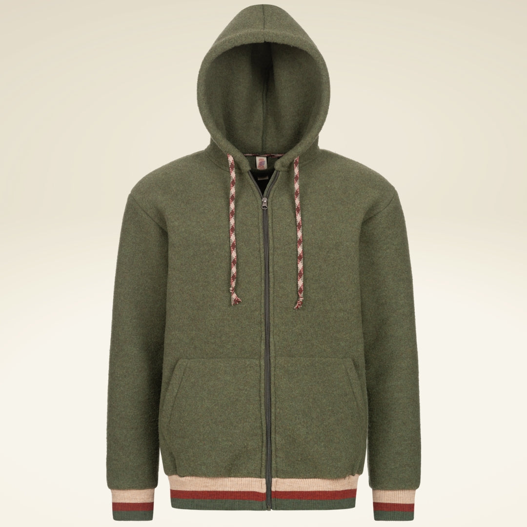 Herren Kapuzenjacke aus Bio-Schurwolle-Fleece mit Reißverschluss - sasaní