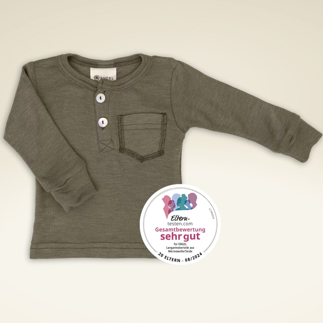Baby/Kind Langarm-Henley-Shirt Bio-Merinowolle-Seide-Mischung - sasaní