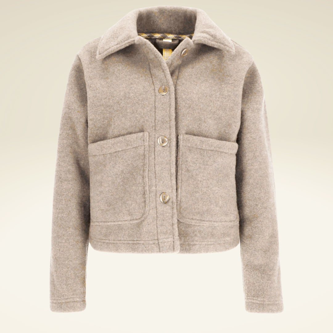 Damen-Kurzjacke flauschige Bio-Schurwolle-Fleece Engel Natur