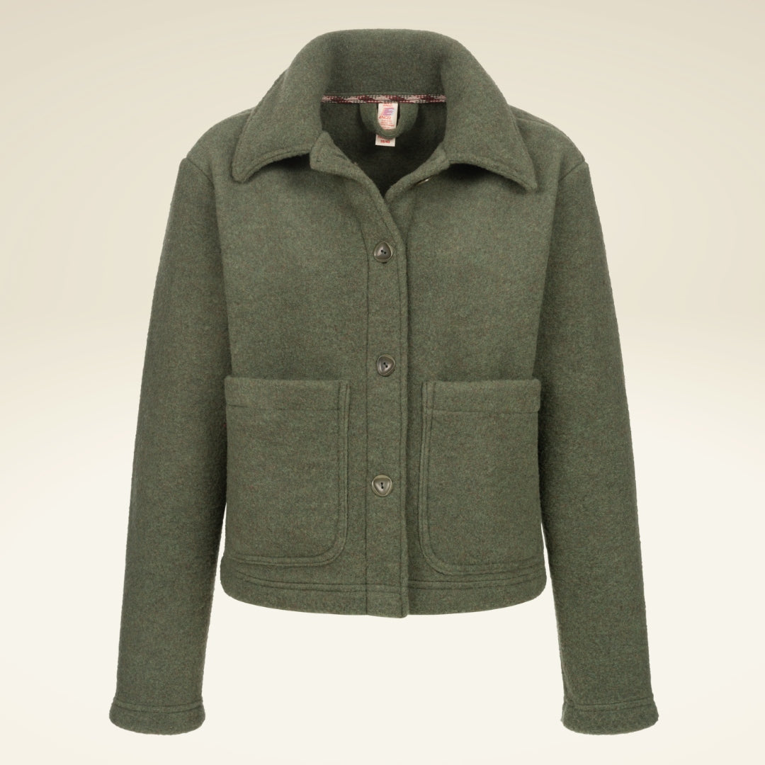 Damen-Kurzjacke flauschige Bio-Schurwolle-Fleece Engel Natur