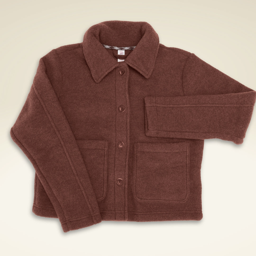 Damen-Kurzjacke flauschige Bio-Schurwolle-Fleece Engel Natur