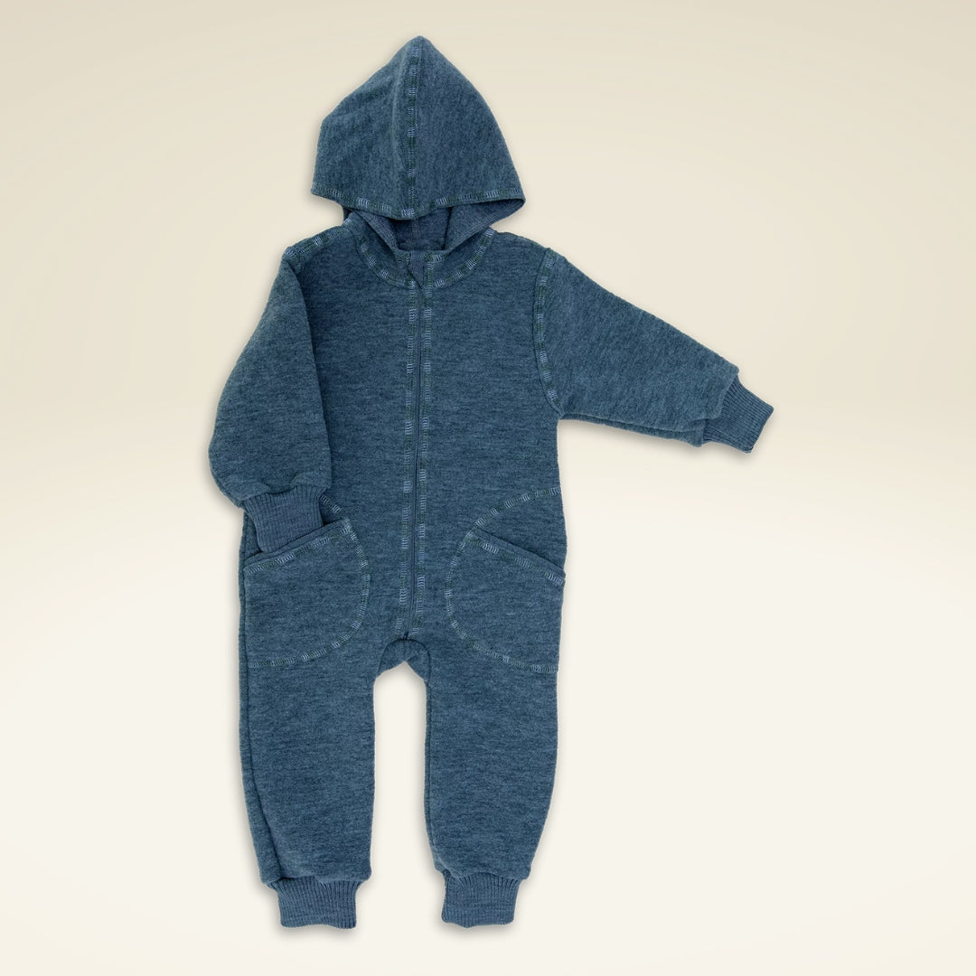 Baby/Kleinkind Overall mit Kapuze und Reißverschluss aus Bio-Woll-Walk - sasaní