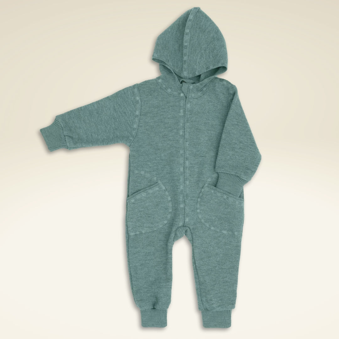 Baby/Kleinkind Overall mit Kapuze und Reißverschluss aus Bio-Woll-Walk - sasaní