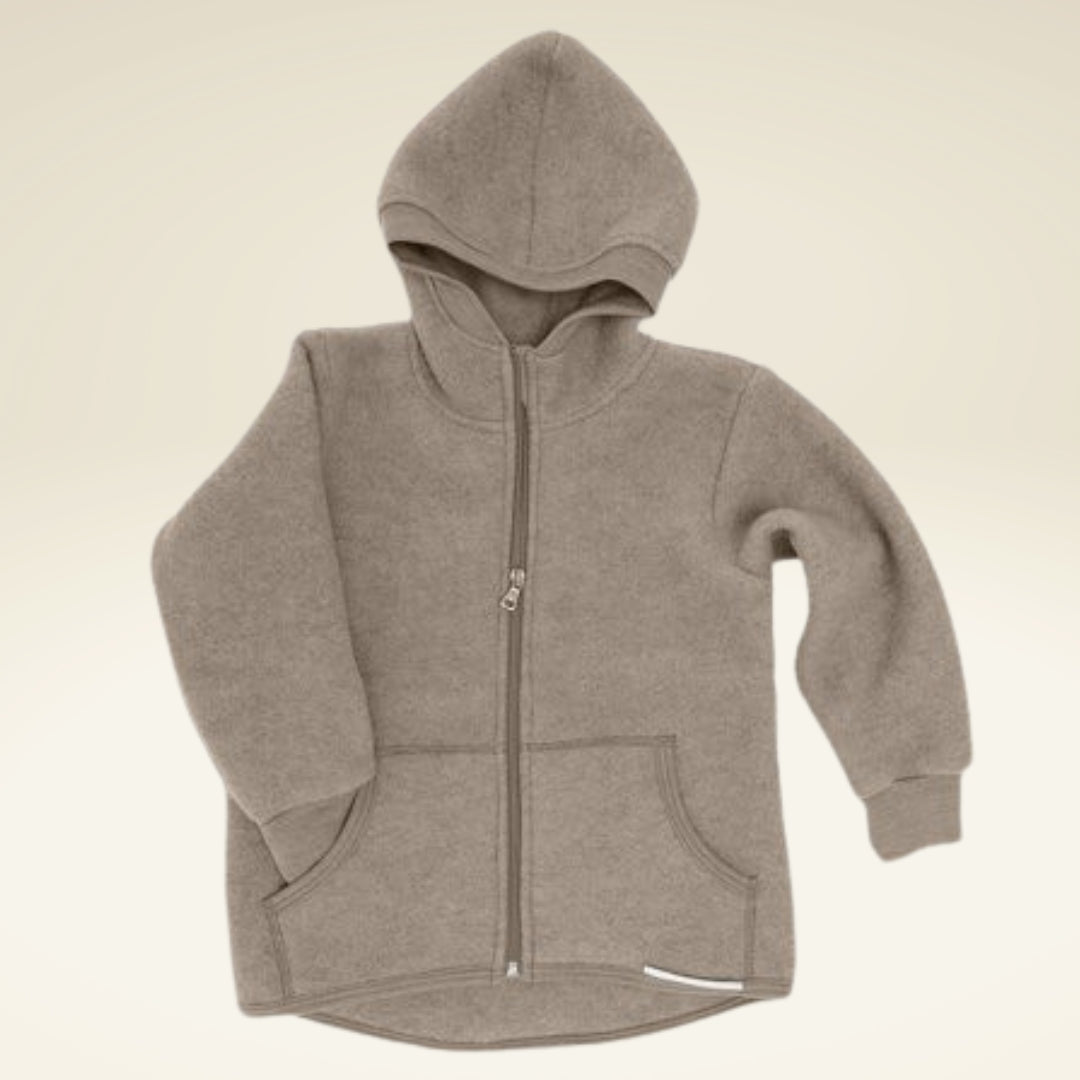 Kinder Kapuzenjacke aus Bio-Schurwolle-Fleece mit Reißverschluss von ENGEL