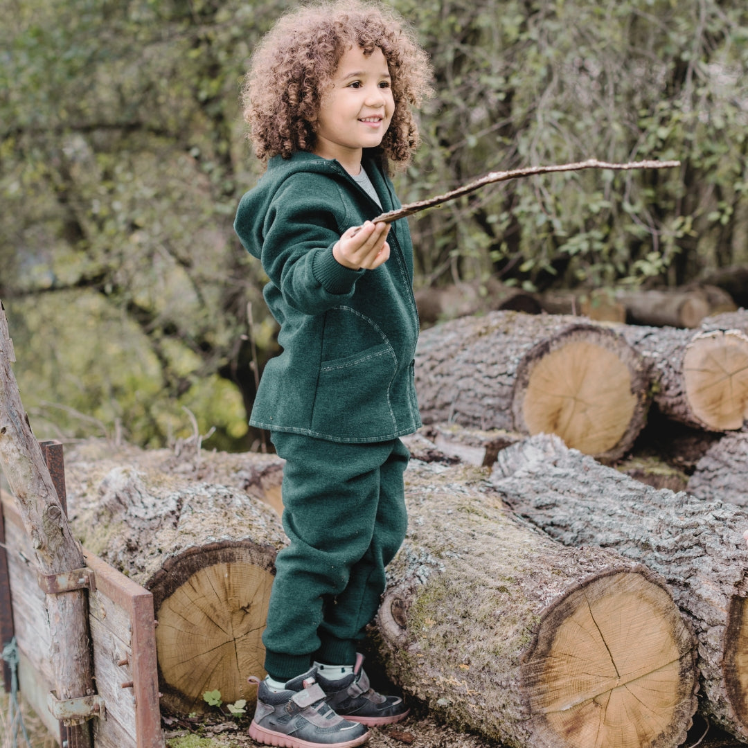 Baby Wollfleece-Overall mit Kapuze und Reißverschluss