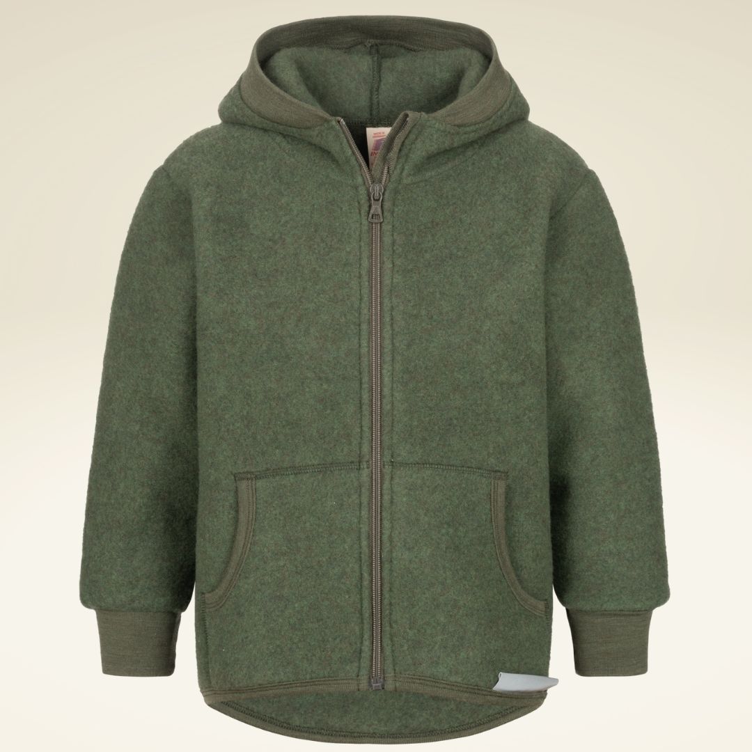 Kinder Kapuzenjacke aus Bio-Schurwolle-Fleece mit Reißverschluss von ENGEL