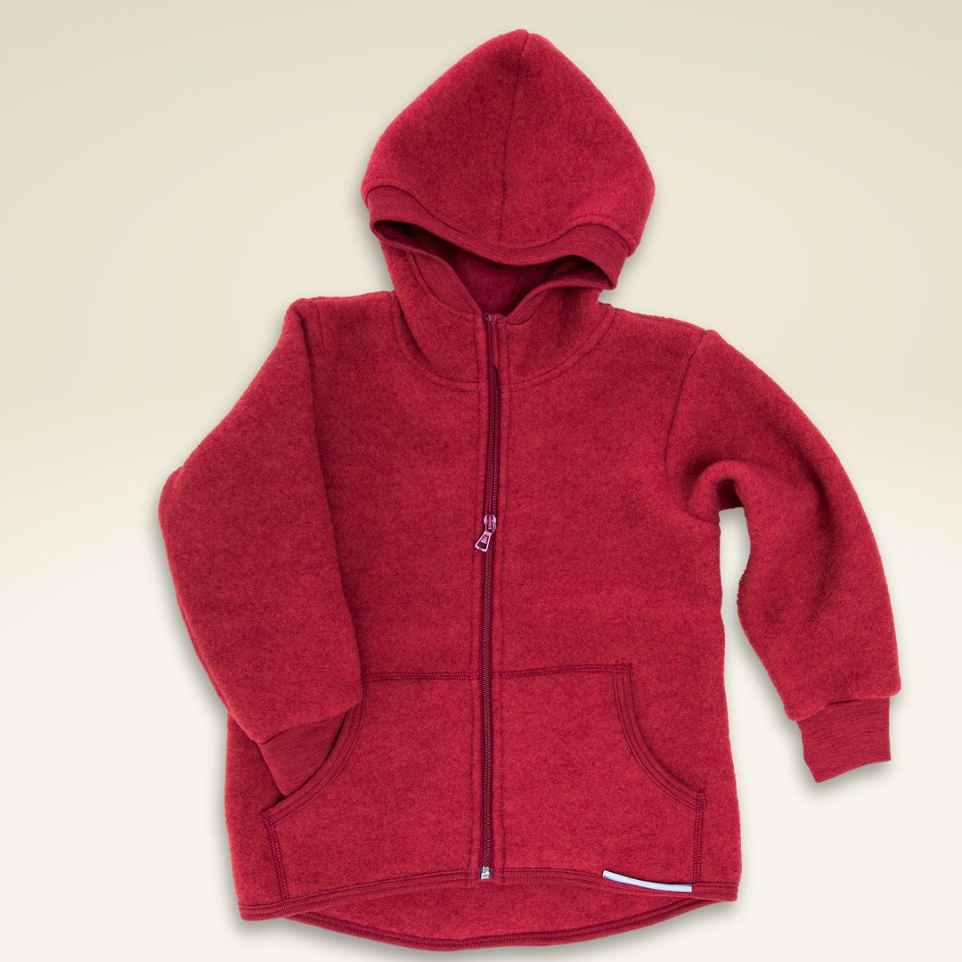 Kinder Kapuzenjacke aus Bio-Schurwolle-Fleece mit Reißverschluss von ENGEL