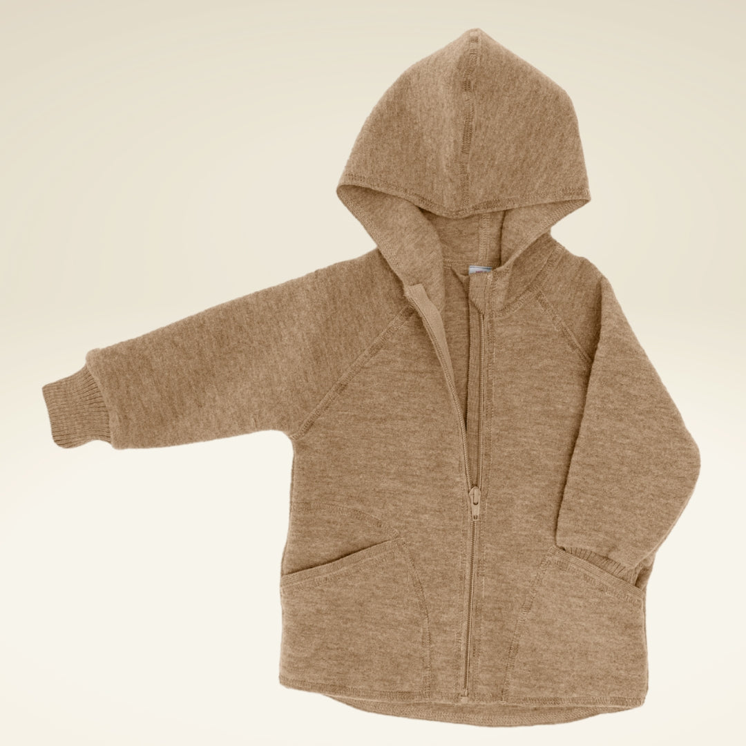 Baby Wollfleece-Overall mit Kapuze und Reißverschluss