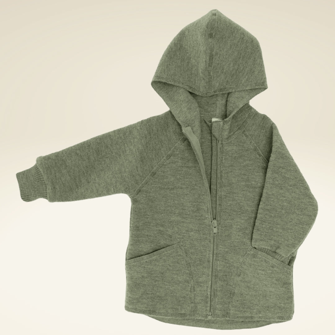 Baby Wollfleece-Overall mit Kapuze und Reißverschluss