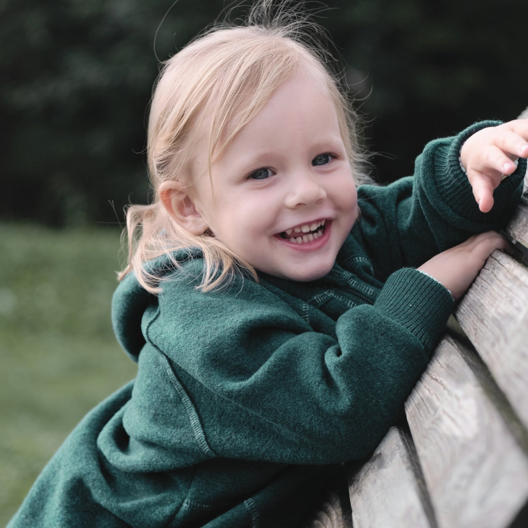 Baby Wollfleece-Overall mit Kapuze und Reißverschluss