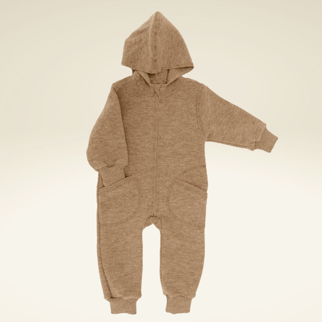 Baby/Kleinkind Overall mit Kapuze und Reißverschluss aus Bio-Woll-Walk - sasaní