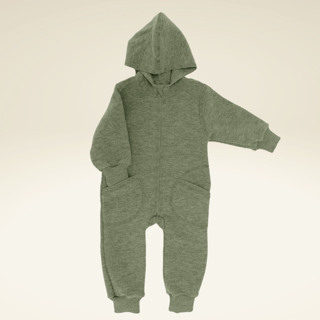 Baby/Kleinkind Overall mit Kapuze und Reißverschluss aus Bio-Woll-Walk - sasaní
