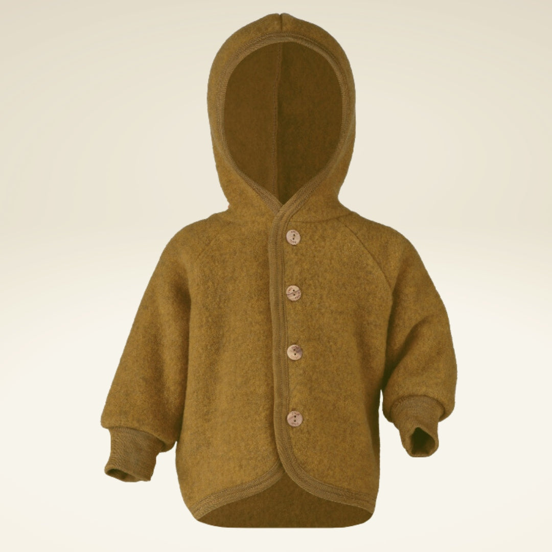 Baby Kapuzenjacke aus flauschigem Bio-Schurwolle-Fleece - sasaní 