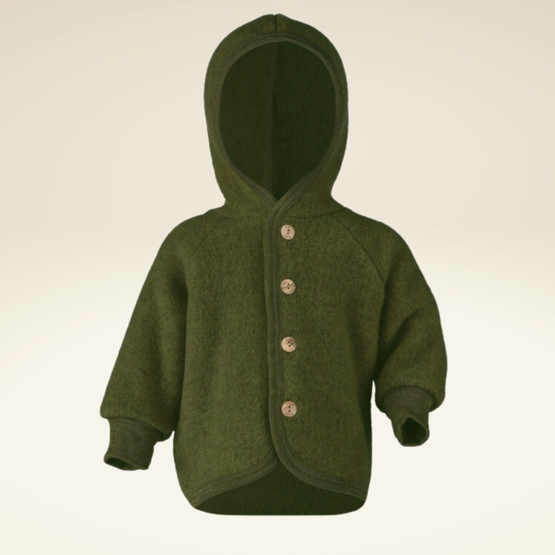 Baby Kapuzenjacke aus flauschigem Bio-Schurwolle-Fleece - sasaní 