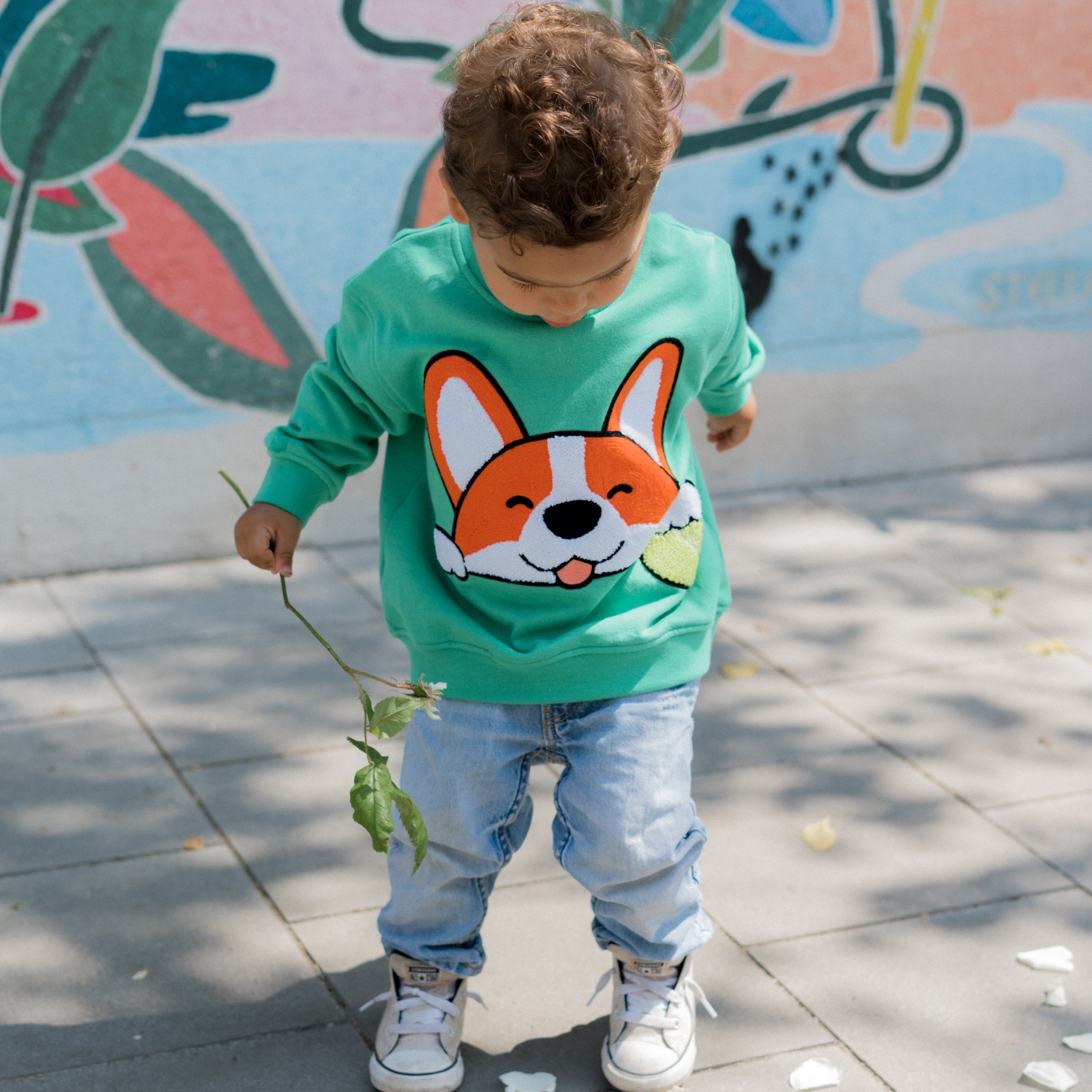 KIDS SWEATSHIRT CORGI Jungle Green