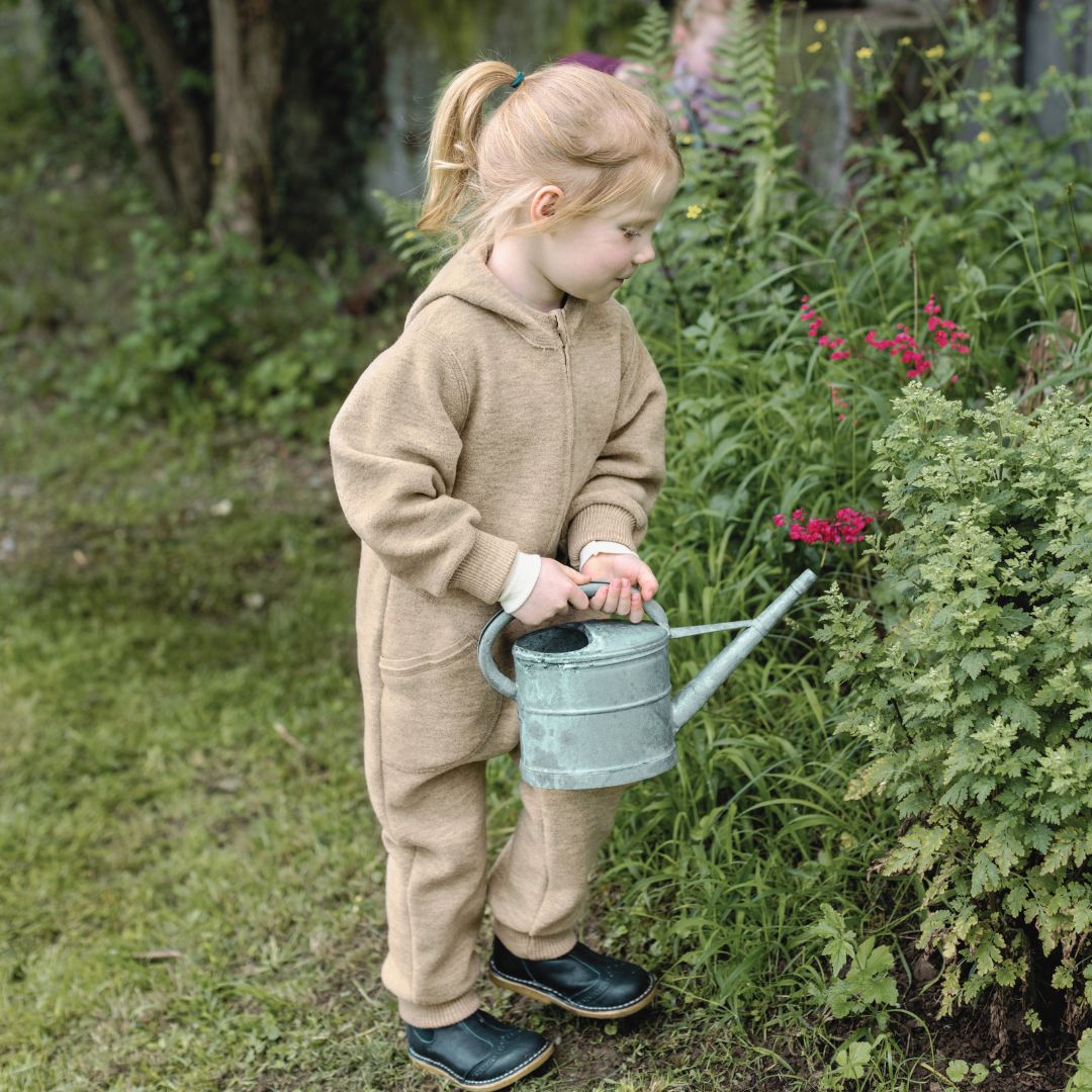 Baby/Kleinkind Overall mit Kapuze und Reißverschluss aus Bio-Woll-Walk
