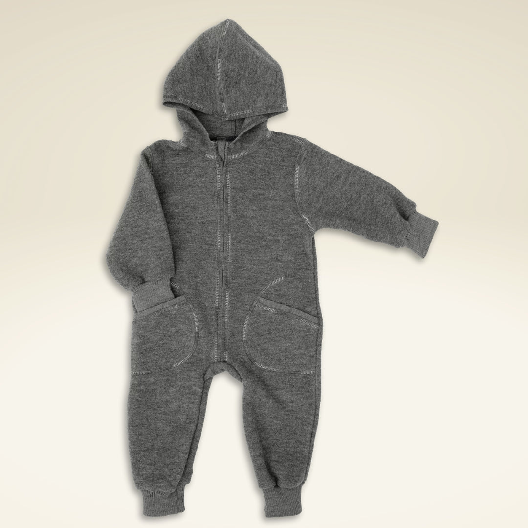 Baby/Kleinkind Overall mit Kapuze und Reißverschluss aus Bio-Woll-Walk - sasaní 