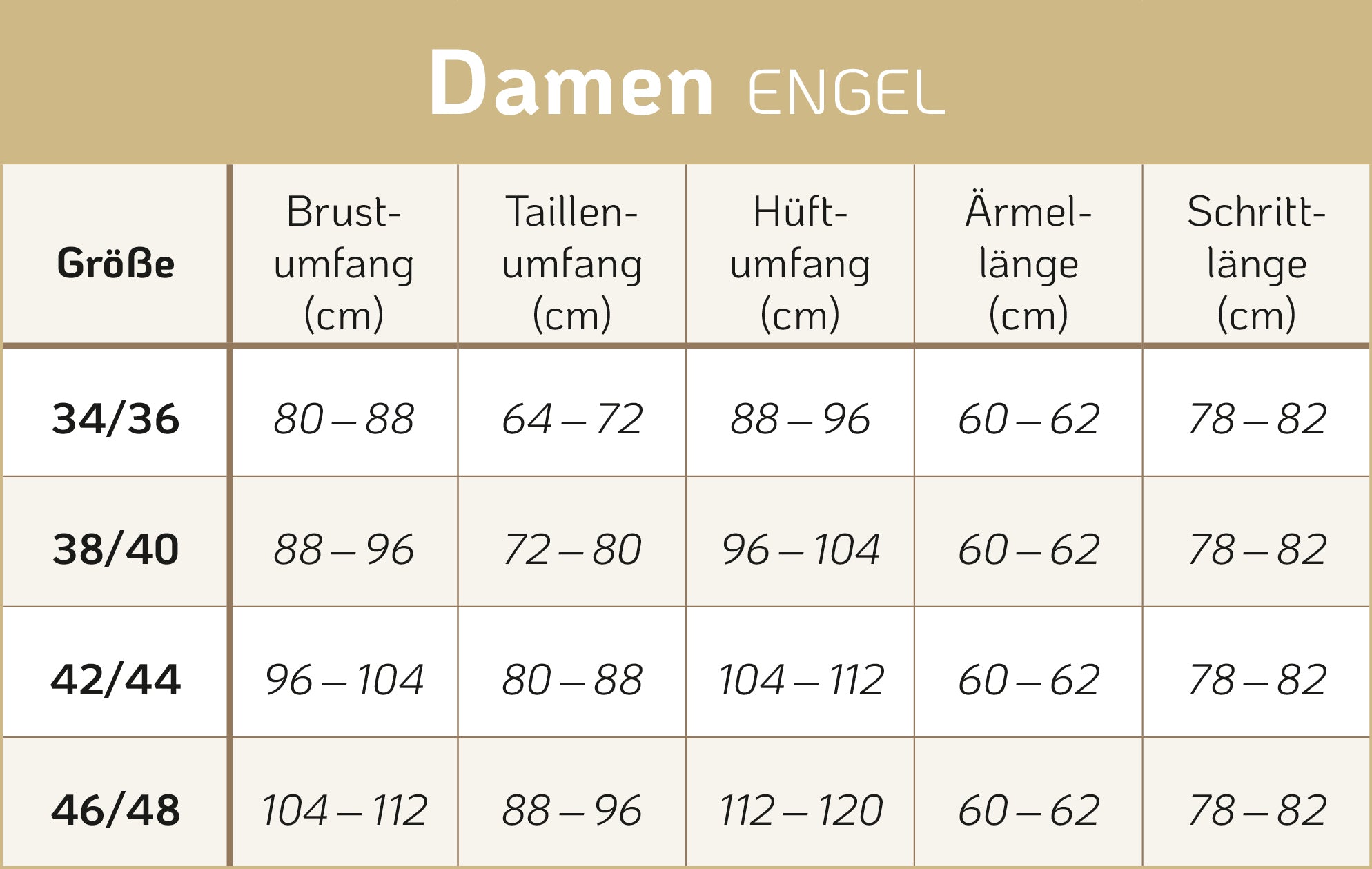 größentabelle engel natur